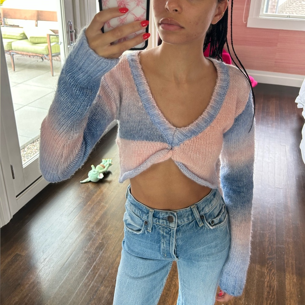 For Love and Lemons cropped twist front sweater